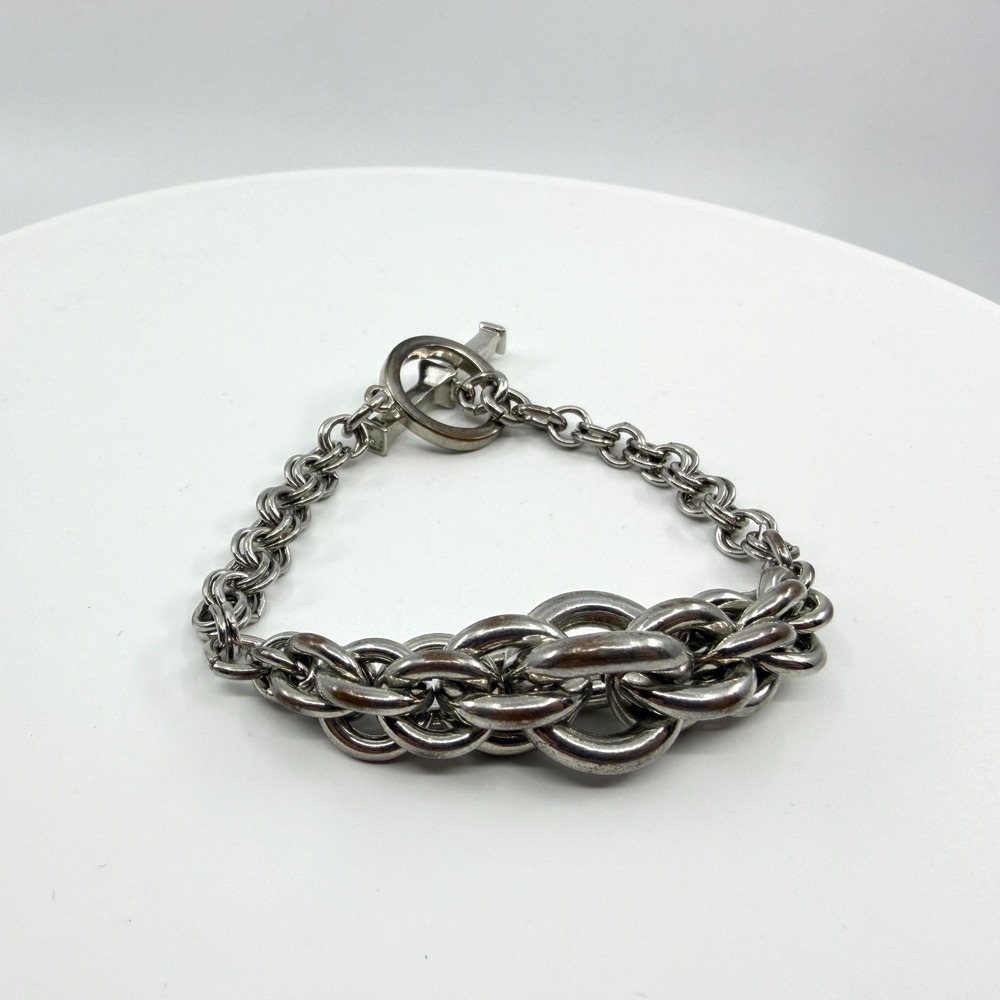 Chunky Silver Tone Link Chain Bracelet Toggle Clasp Statement Boho Y2K Layering